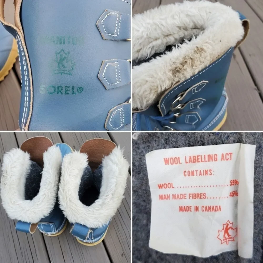 Vintage 90s y2k Sorel Manitou‎ Blue Leather Waterproof Winter Snow Duck Boots 6